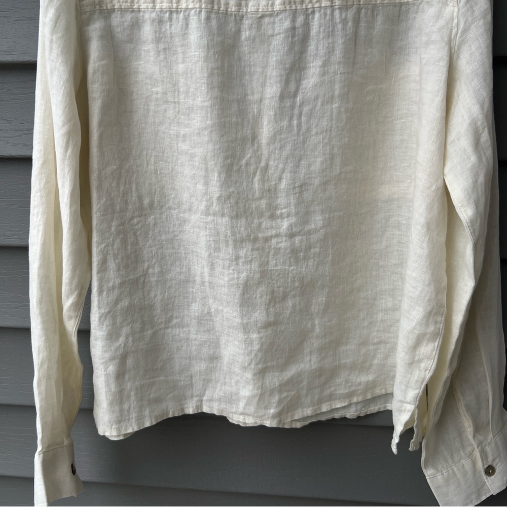 Rachel Zoe Linen Button Down Shirt Women’s Medium Off-White Long Sleeve Coastal - Picture 6 of 9